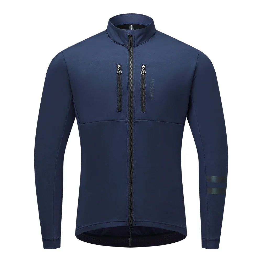 Men's Cycling Jacket Winter Thermal Long Sleeve Fleece MTB Jacket Bicycle Top Bike Clothing with 3 Rear Pockets 0℃-15℃