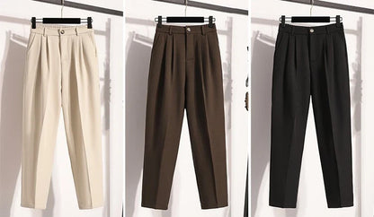 Plus Size Pants Woman 2026 Spring Autumn New Arrival High Waist Suit Pants High Quality Korean Style Straight Trousers