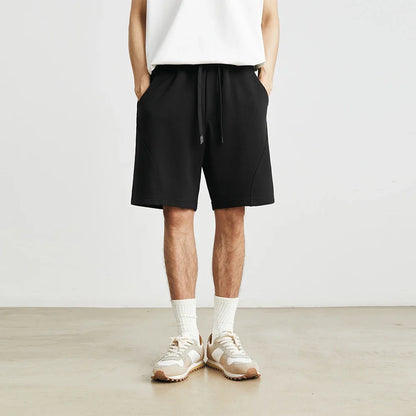 Men's Summer New American Casual Shorts Straight Loose Five-point Pants Solid Color Drawstring Pocket Micro-elastic Sports Pants