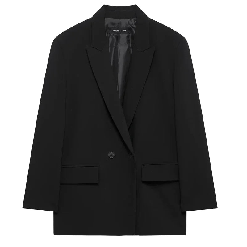 Women's Blazer Jacket Office Wear Woman Black Jacket Business Casual Loose Long Blazer Coat Double-Breasted Gray Jacket