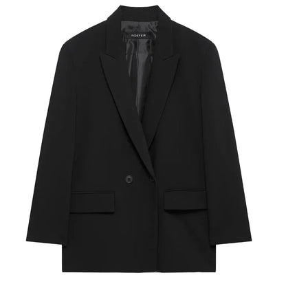 Women's Blazer Jacket Office Wear Woman Black Jacket Business Casual Loose Long Blazer Coat Double-Breasted Gray Jacket