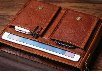 Vintage Crazy Horse Leather Messenger Bag Men's Genuine Luxury Sling Shoulder Bag Office Briefcase Crossbody 12.9 Inch Ipad