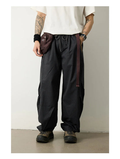 Unisex Lightweight Parachute Pants Spring Summer Outdoor Hiking Plaid Patchwork Color Block Loose Fit Casual Streetwear Trendy