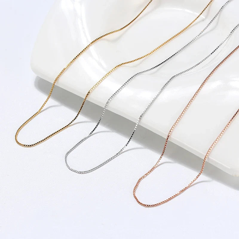 100% Genuine 925 Sterling Silver 0.6mm Box Chain Necklace Thin Chain Basic Punk 40-60cm Minimalist Jewelry SC07