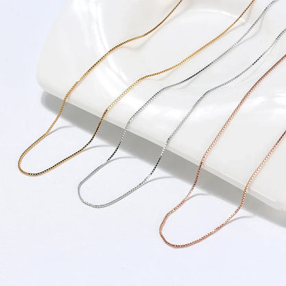 100% Genuine 925 Sterling Silver 0.6mm Box Chain Necklace Thin Chain Basic Punk 40-60cm Minimalist Jewelry SC07