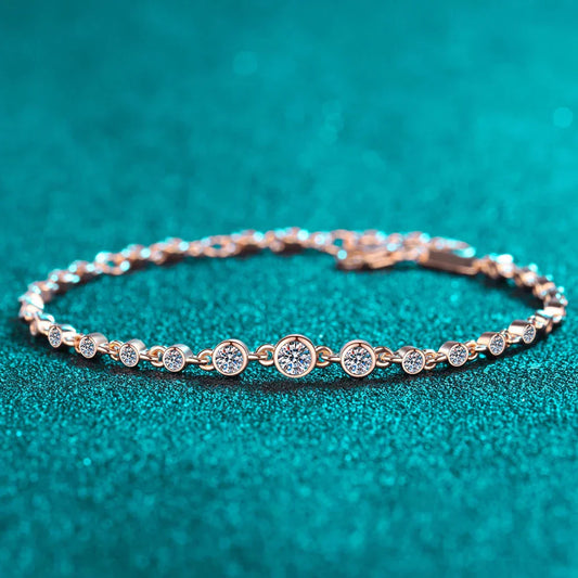Bracelets de tennis en moissanite D VVS1 pour femme, ronds, diamant de laboratoire, GRA, argent sterling 925, bracelet délicat en or 18 carats, cadeau bijoux