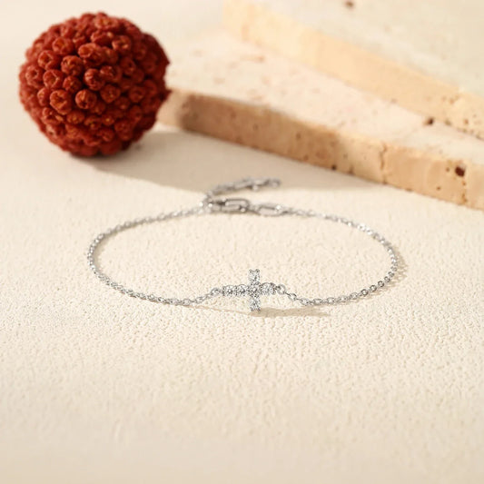 Bracelets en Moissanite Argent Sterling 925 Minimaliste Double Croix Chaîne Maillons Scintillants Bracelet Pour Femmes Bijoux Fins
