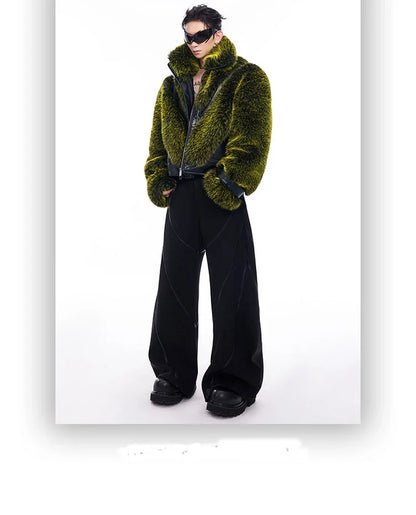 Autumn Winter Cool Handsome Thick Warm Patchwork Faux Fur Coat Men Luxury Designer Clothes Zip Up Fluffy Jacket 2025