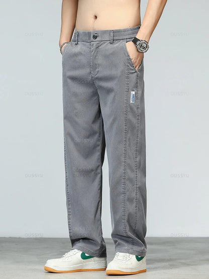 Summer Ultrathin High Quality Soft Lyocell Fabric Men's Jeans Loose Straight Denim Pants Design Casual Trousers Plus Size M-5XL