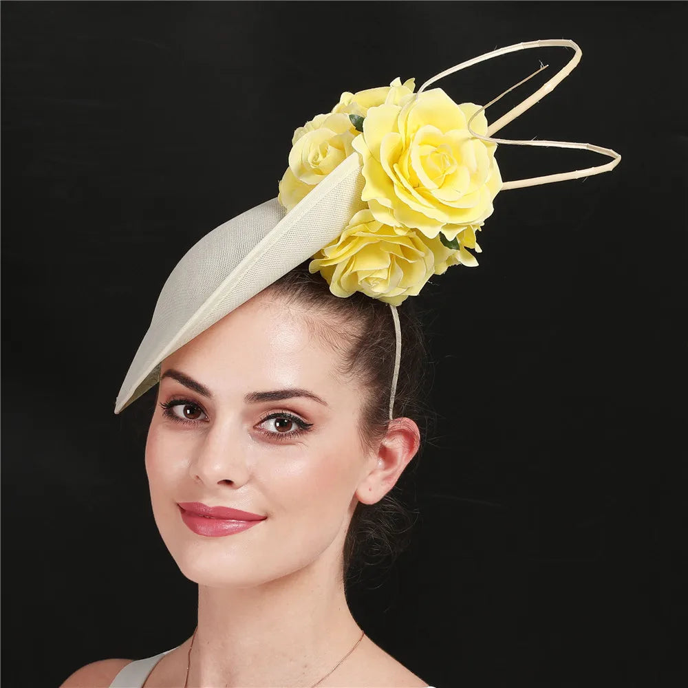 Gorgeous Formal Dress Wedding Fedora Cap Women Big Derby Headpiece Flower Fashion Fasinator Hat Handmade Occasion Millinery Cap