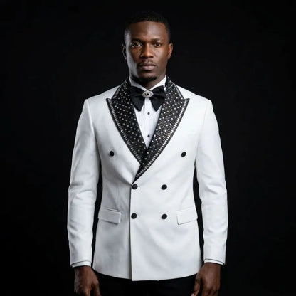 Luxury Beaded Men Suits for Wedding Party Double Breasted Groom Tuxedo for Man Slim Fit Blazer Pants Set 2 Pieces 2026 New