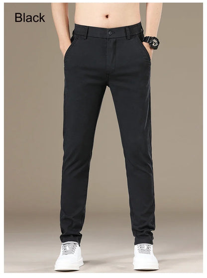 New Spring Summer Lyocell Fabric Mens Casual Pants Hight Quality Fashion Slim Business Trousers Brand Elastic Soft Pants