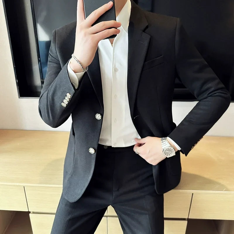 Autumn  Winter New Fine Striped Woolen Suit Jacket Men Casual Business Slim Fit Party Dress Formal Wedding Fashion Suit Coat