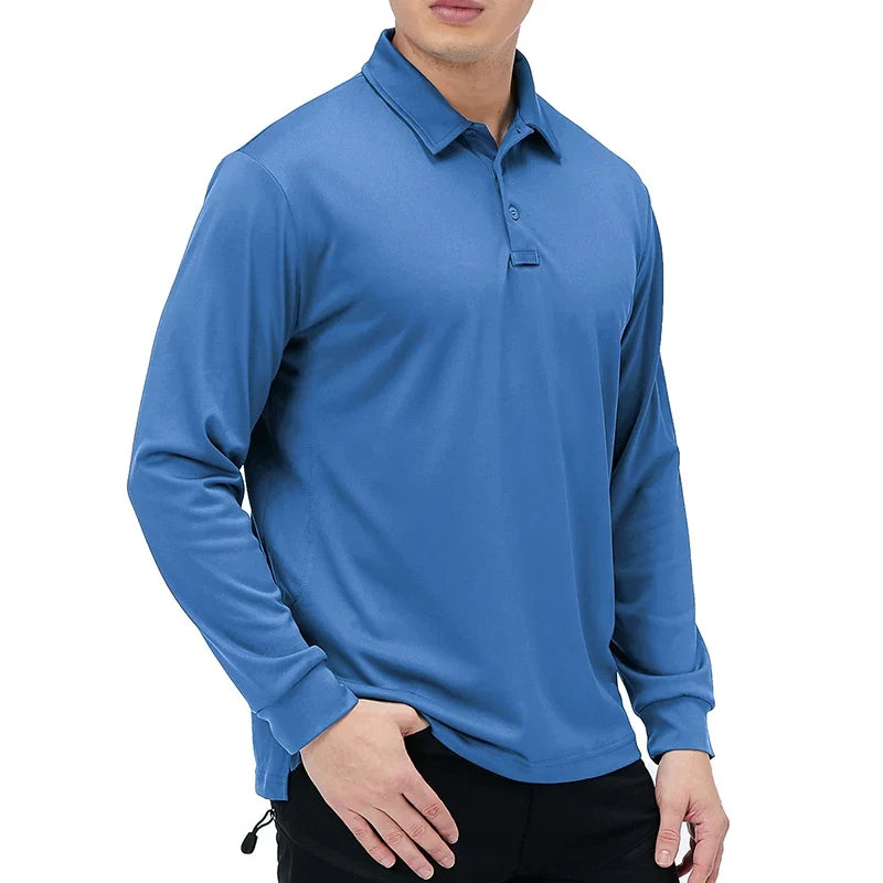 Men's Performance Long Sleeve Shirt Lightweight  Breathable Outdoor Hiking Fishing Polo Shirts UPF50+ Pique Jersey Golf Shirt