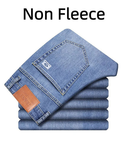 Men's loose straight leg jeans retro washed elastic casual pants suitable for all seasons versatile pants