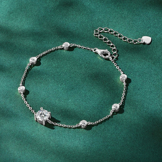 Bracelets 7 pierres 100 % vraie moissanite pour femme couleur D Griffe à quatre branches Argent sterling S925 Chaîne de luxe Bijoux en diamant de laboratoire