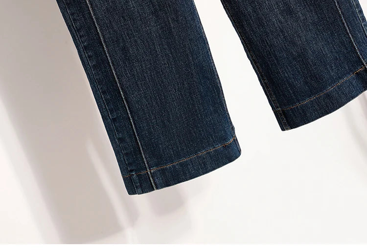 Slimming Wide Leg Jeans Women's Casual Straight Cut Spring Autumn ular plus Size Cotton Stretch Denim Pure Color