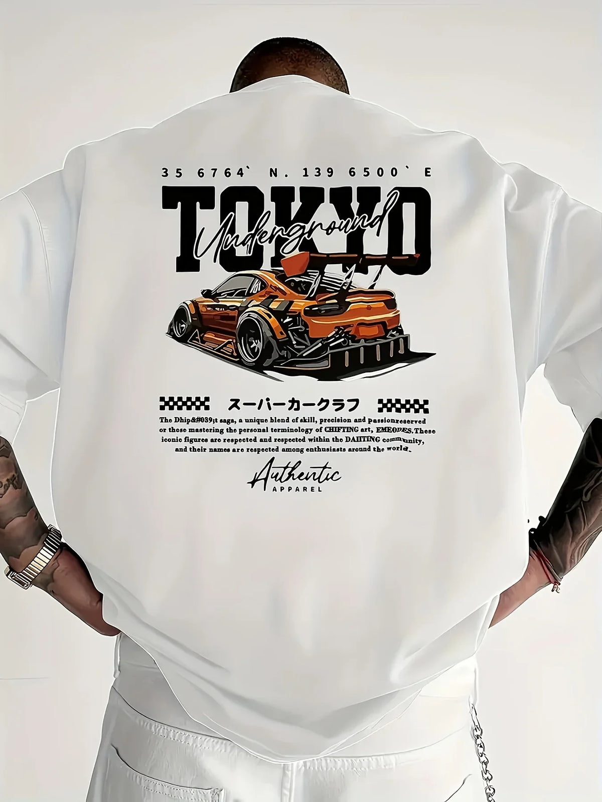 Men's Summer 100% Cotton Fashionable Casual Loose Large Size Japanese Tokyo Pattern Printed Round Neck Short Sleeve T-shirt Top