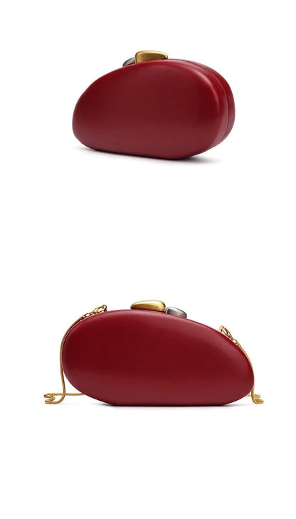 Designer Shell Shape Clutch Bag with Metallic Closure Chain Dinner Purse Women Evening Party Leather Shoulder Crossbody Handbags