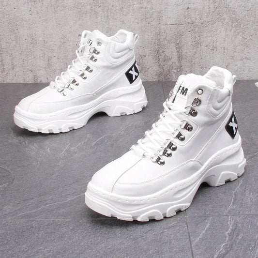 White High Top Board Boots for Men Thick Soled Men Boots with Elevated Height Inside Outdoor Casual Versatile High-top Shoes