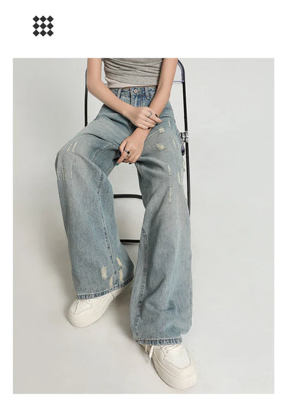 Skin Friendly Womens Straight Jeans Comfortable Leisure Baggy Denim Pants Low Rise Casual Streetwear Trendy Pocket Boyfriend