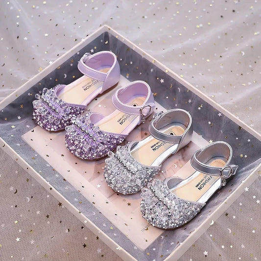 Girls Half Sandals Shiny Crystal Ins Trendy 2025 Summer New Kids Dance Shoes Non-slip Soft Sole Children Princess Shoes Sweet