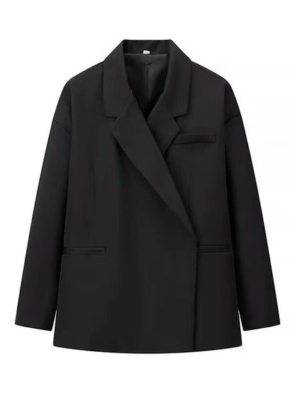 Chic Oversized Lapel Double Breasted Ruched Blazer Women 2026 Spring Khaki Elegant Puff Sleeve Casual Soft Daily Wear Outerwear