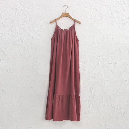 Vintage Muslin 100% Cotton Gauze Summer Dress Women Loose Sexy Sleeveless Ruched Long Maxi Desses Chic Vestidos