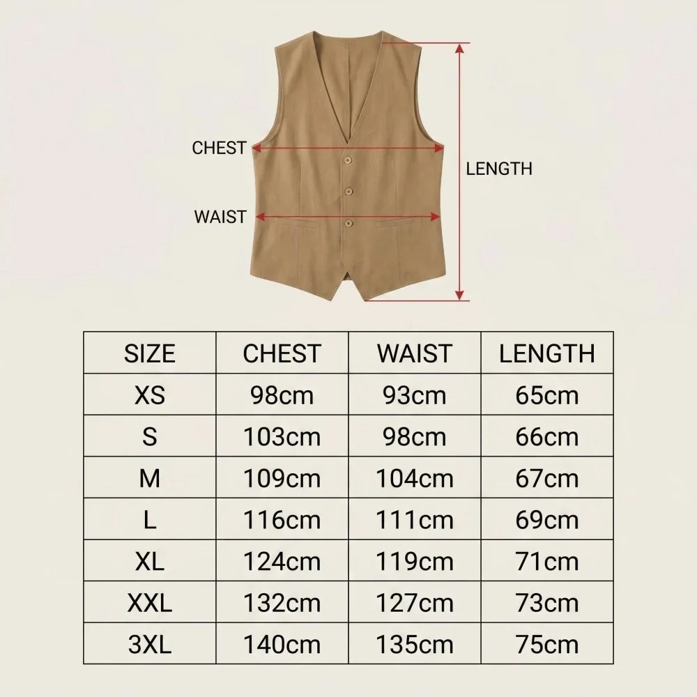 Men's Summer Linen Vest  V Neck Suit Waistcoat Casual Vest Regular Fit Men's Linen Vest