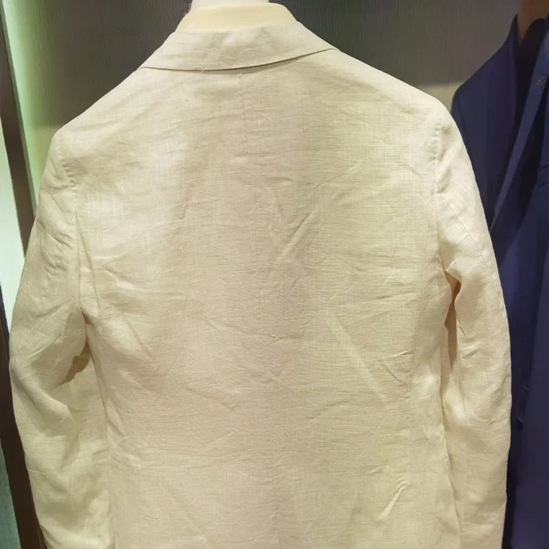 Men's Spring and Summer New Linen Blazer, Thin Vintage British Style Suit Jacket, Linen Material for Middle-Aged Business