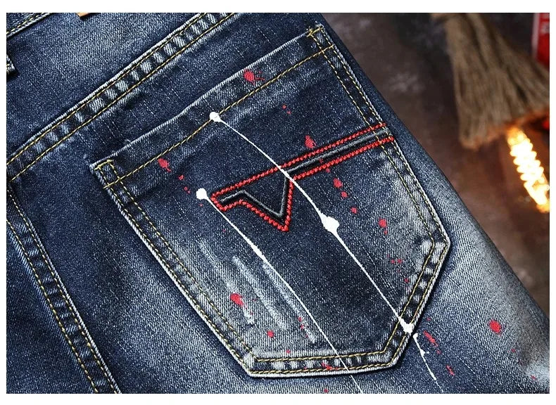 Vintage Short Jeans Men 2024 Summer New Ripped Hip Hop Graffiti Male Denim Shorts Streetwear Hole Knee Length Pants