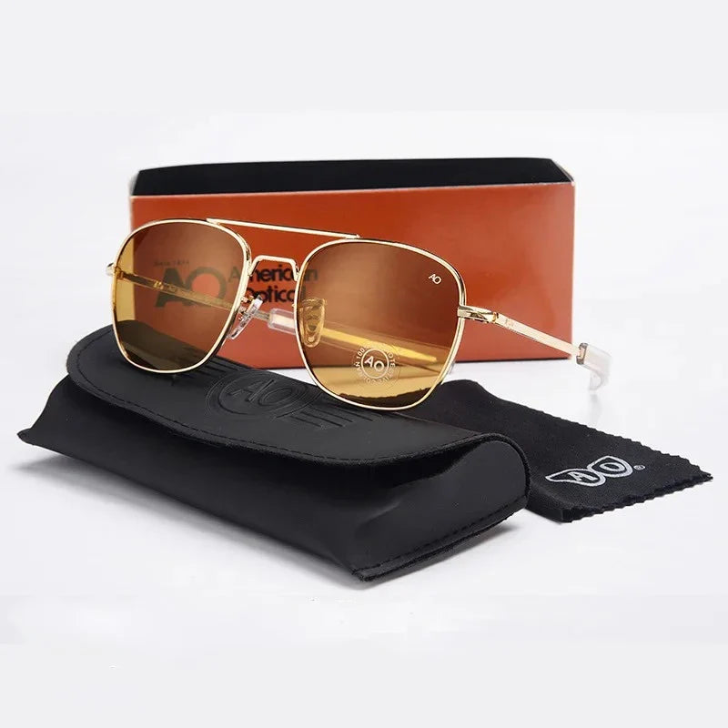 Pilot Sunglasses Men AO Brand Designer American Army Military Optical Glass Lens Sun Glasses Male
