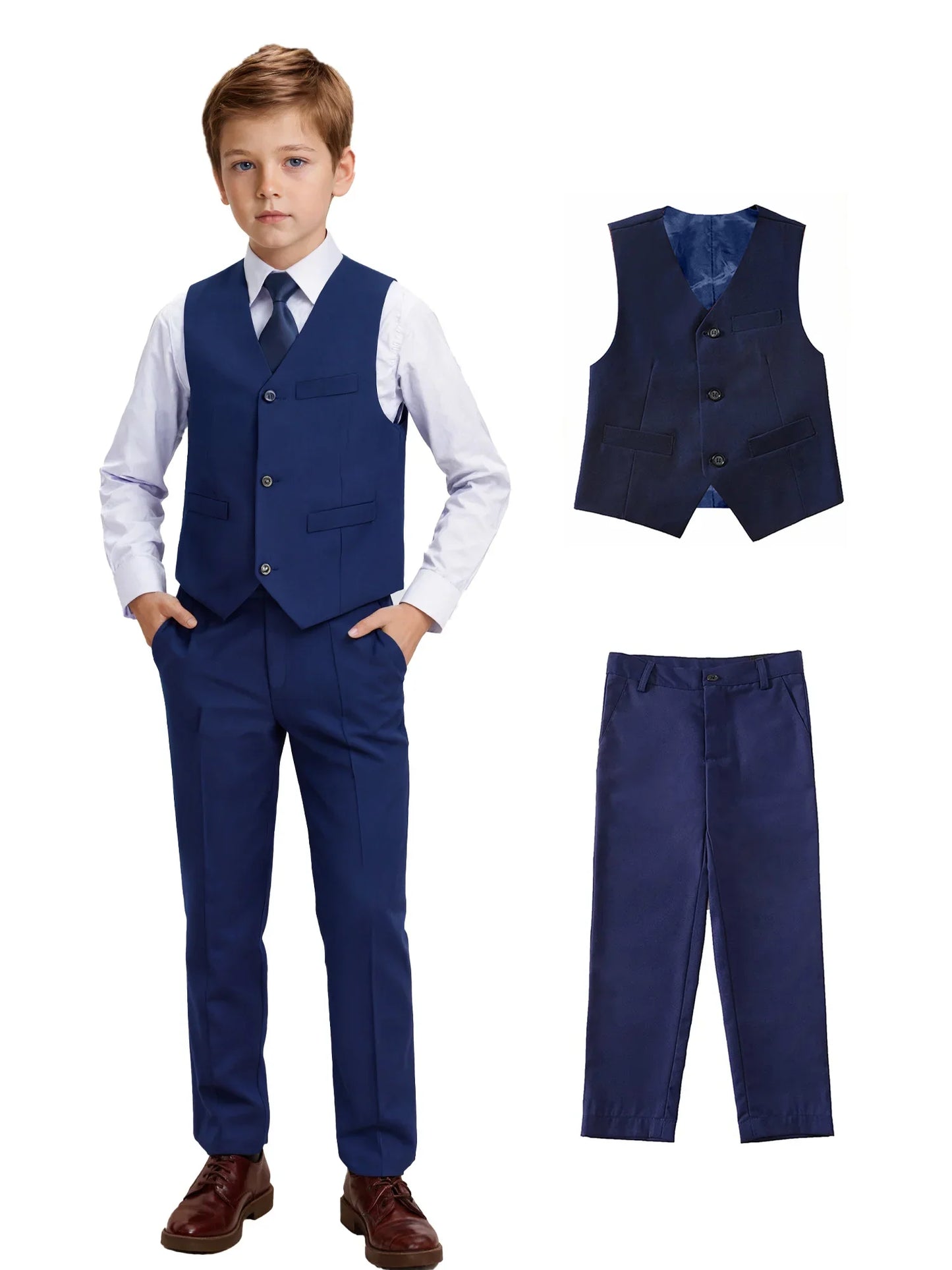 Boys' 2-Piece Suit Set with Vest and Formal Trousers Wedding Formal Attire Children's and Teenage Clothing Suit Sizes 4-16Y
