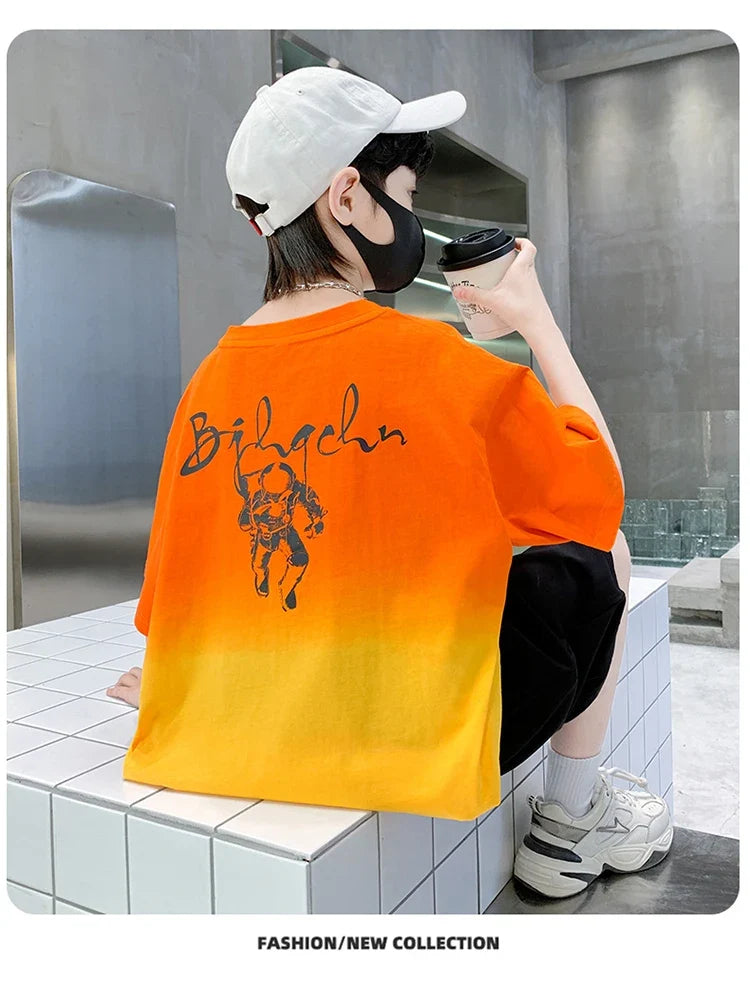 Kids Boy New Summer Suit Tie Dye T-shirt + Cargo Shorts 2 Pieces Tracksuit for Teens Child Shorts Sleeve Clothing Set Age 4 - 14