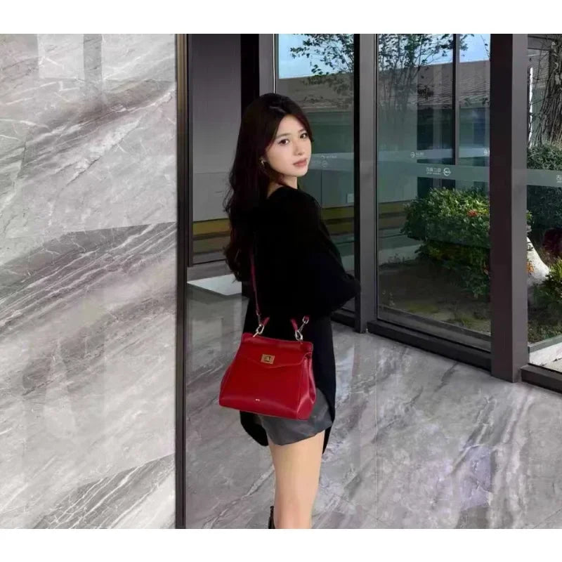 Lucia Elegant Buckle Genuine Leather Handbag for Women, Urban Casual Commuter Shoulder and Crossbody Bag
