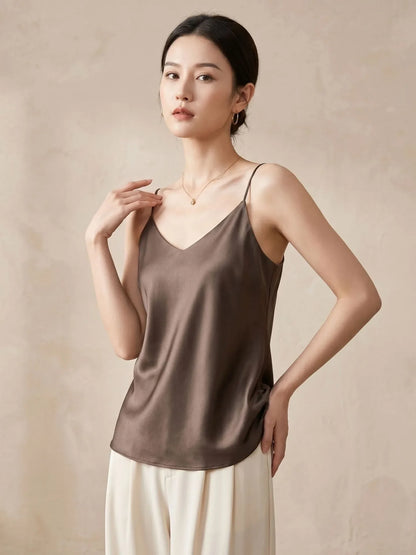 Double-Layer Silk Camisole for Women, Mulberry Silk Bandeau, Sexy V-neck Tanks and Camis, Summer Vest, 2025