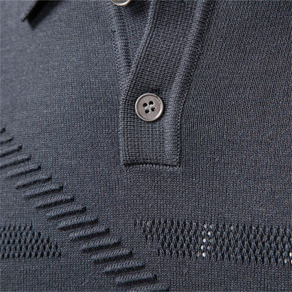 Men's Slim Fit Long Sleeve Polo Shirt Autumn Winter Thermal Comfort Fashion Stripe Solid Color Button up Polo Tops