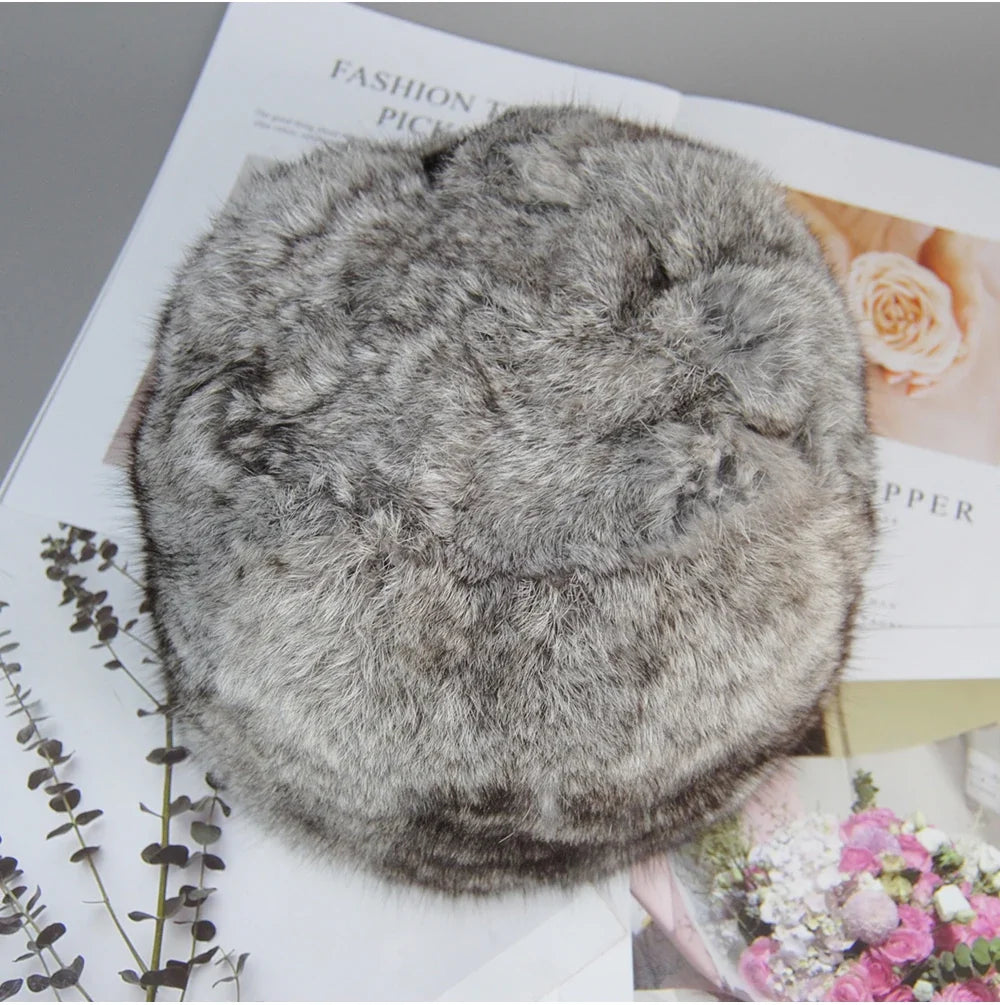 2026  Unisex Winter Russian Outdoor 100% Genuine Rabbit Fur Caps Warm Real Rabbit Fur Bomber Hat Natural Quality Rabbit Fur Hats