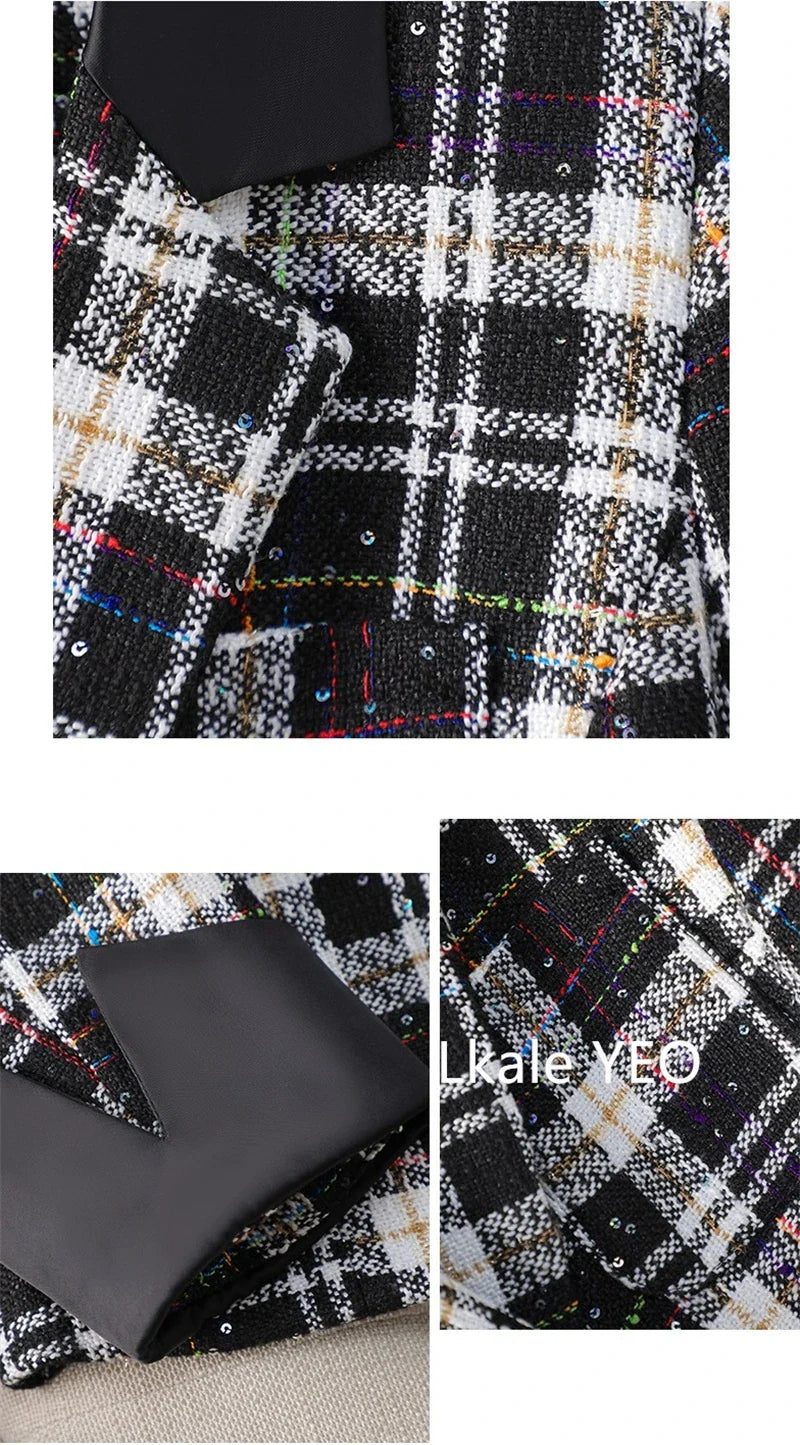 Spring Autumn Women's Blazer Jacket 2025 Casual Korean Version Ladies Suit Coat Long Sleeve Plaid Tweed Fashion Lady Outerwear