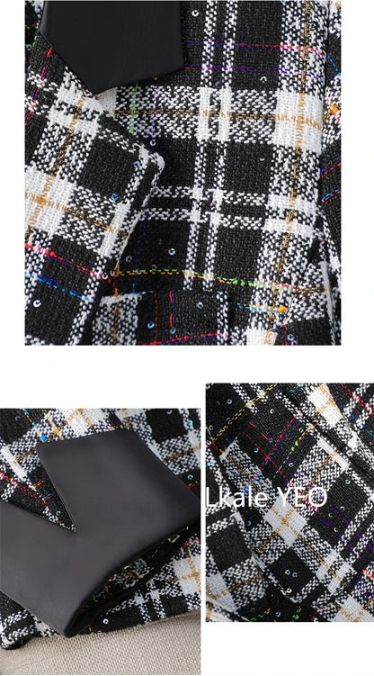 Spring Autumn Women's Blazer Jacket 2025 Casual Korean Version Ladies Suit Coat Long Sleeve Plaid Tweed Fashion Lady Outerwear