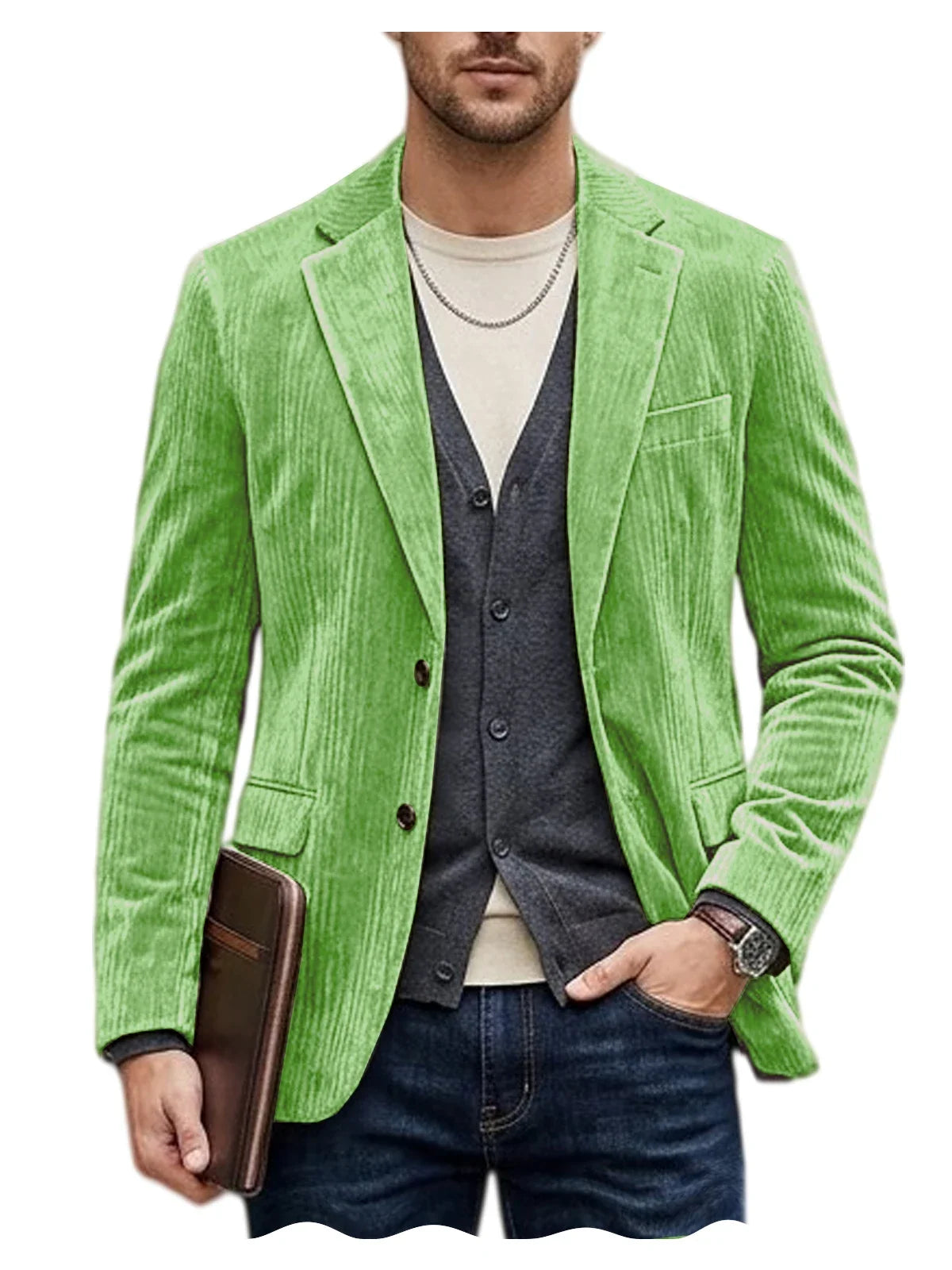 Men's Corduroy Blazer Jacket Casual Double-Sided Snow Cotton Slim Fit Notched Lapel Sport Coat for Business Daily Wear