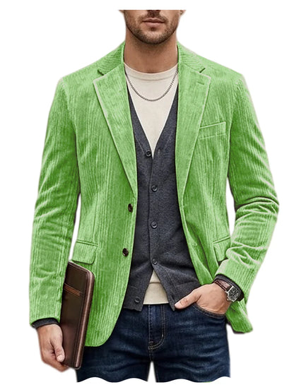 Men's Corduroy Blazer Jacket Casual Double-Sided Snow Cotton Slim Fit Notched Lapel Sport Coat for Business Daily Wear