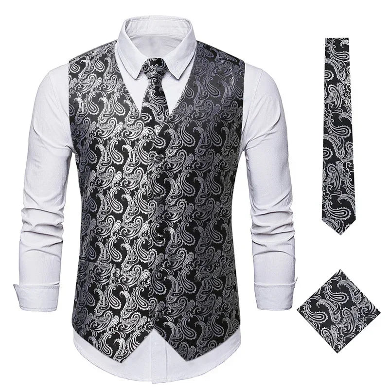 Red Men's Single Breasted V-Neck Sleeveless Vest Jacket, Wedding Party Vests, White Black Blue Green Waistcoat With tie and