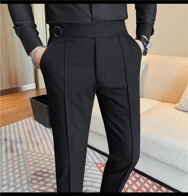 British Style Men's High Waist Casual Pants New Solid Color Naples Men Suit Pants Slim Fit Casual Business Formal Mens Trousers