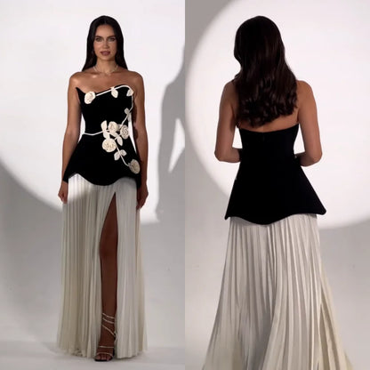 Customized Jersey Flowers Pleat Strapless A-line Long Dresses Bespoke Occasion Elegant Party Wedding Formal Evening