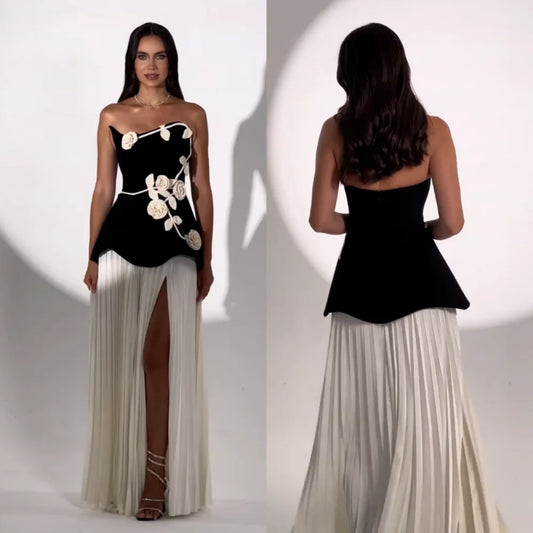 Customized Jersey Flowers Pleat Strapless A-line Long Dresses Bespoke Occasion Elegant Party Wedding Formal Evening