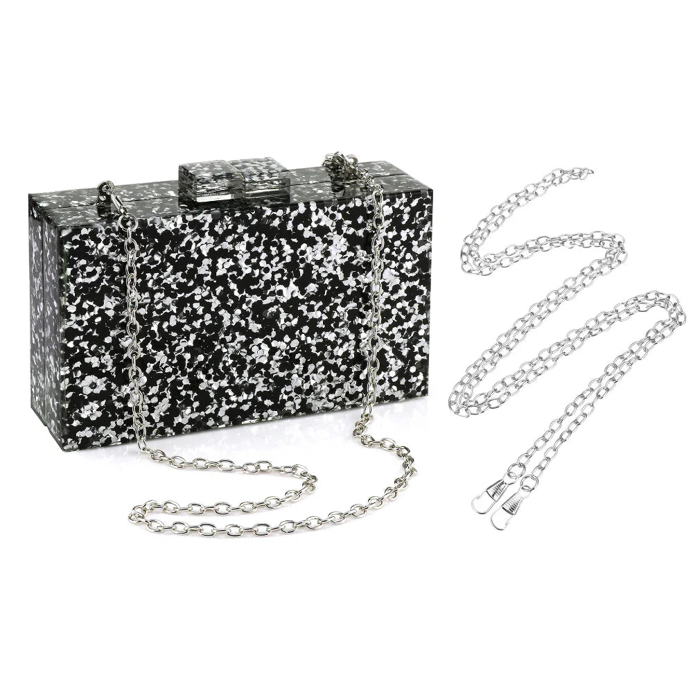 Women Handbags Evening Banquet Party Clutch Bag Rectangle Multicolor Geometric Trend Designed Acrylic Bags Chain Crossbody Bag