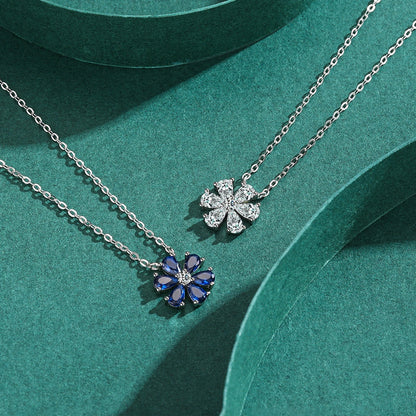 925 Sterling Silver Sparkling Lucky Flower Pendant Necklace for Women Luxury Drop Zirconia Female Wedding Fine Jewelry