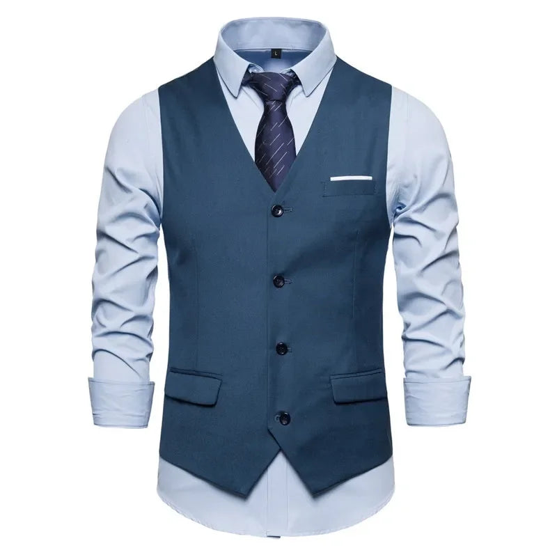 Blue Suit Vest, Men's Business Sleeveless Vests Jacket, Asian size S-6XL, Wedding Party Waistcoat, Red Purple Black Gray