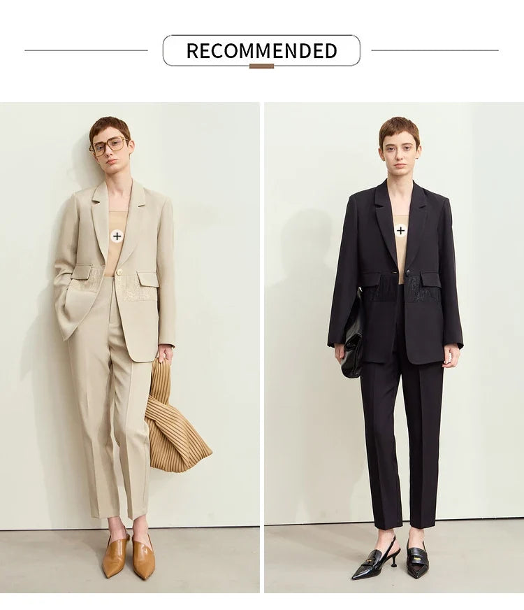Minimalism 2025 Women's Blazer Autumn New Office Lady Lace Spliced Shoulder Professional Loose Female Notched Tops 12443009